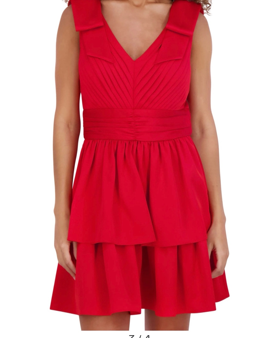 Red V-Neck Tiered Sleeveless Dress